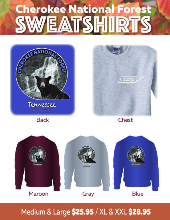Sweatshirts celebrating the Cherokee National Forest